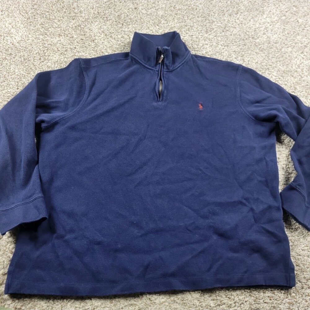 Polo Ralph Lauren Sweater Mens 2XL Blue Quarter Zip Long Sleeve